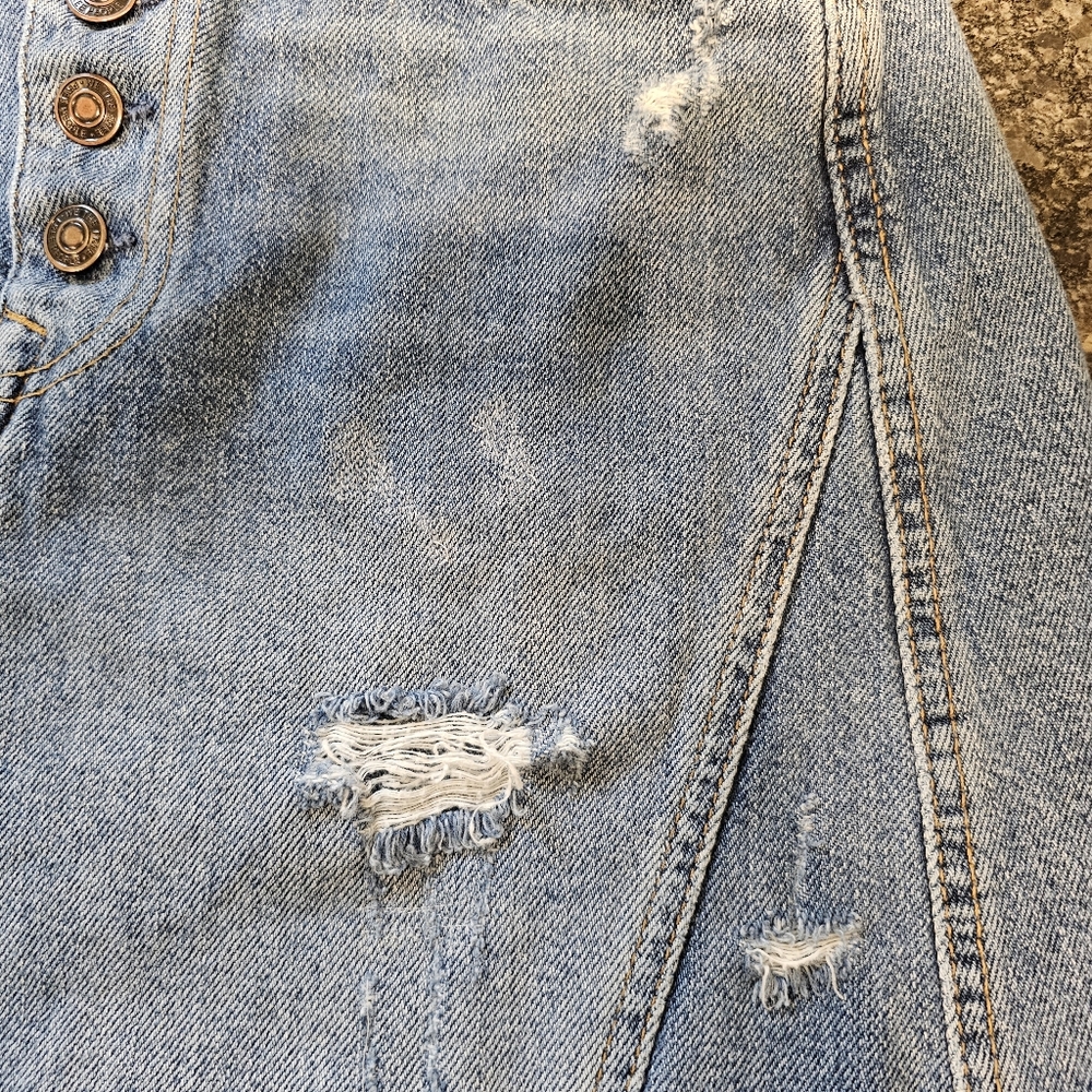 We the Free Denim Mini Skirt Distressed Button Fly - Picture 9 of 15